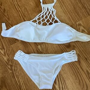 White Macramé Halter Bikini Set - Women's Swim